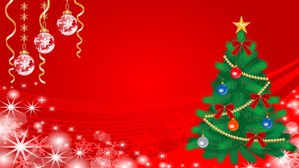 Green Christmas tree and ornament background - Red
