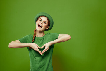 st patrick's day happy woman gesturing with her hands hat shamrock holidays fun