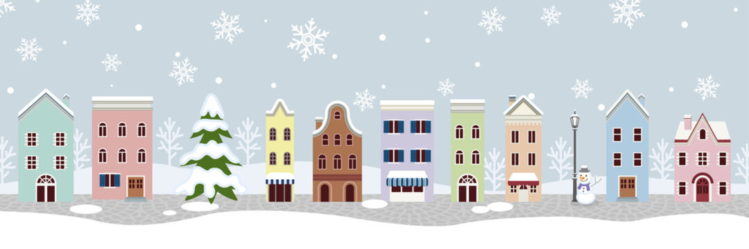 Winter snow covered townscape, banner ratio