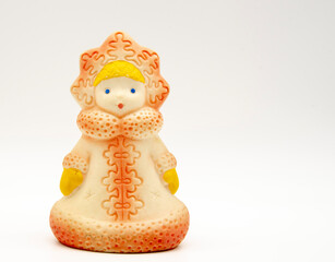 Vintage snow maiden on a white background.