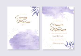 Beautiful wedding invitation template with hand painting watercolor splash