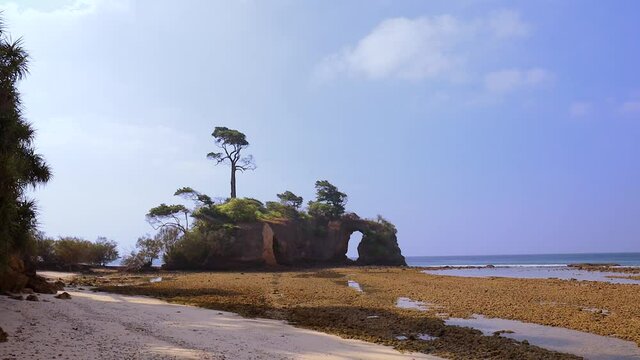 Lakshmanpur beach no 2 and the coral bridge on Neil island, Andaman and Nicobar islands, India, during low tide.