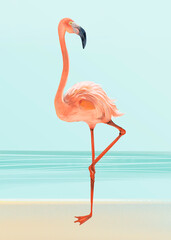 Hand drawn pink flamingo