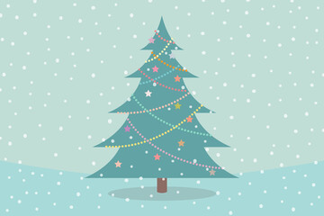 Christmas tree with snow falling. Merry Christmas and Happy new year 2021