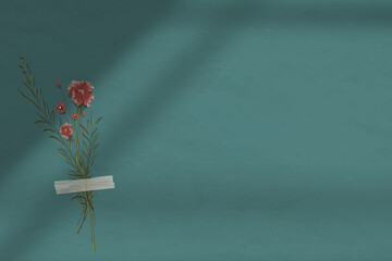 Dark green wall shadow background with flower