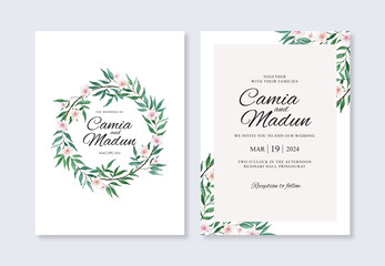 Wedding invitation template with hand painting watercolor foliage
