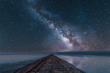 The beautiful starry sky at Caka Salt Lake at night