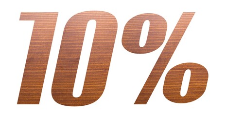 10 percent with brown wooden texture on white background.