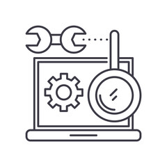 Obraz premium Search optimization icon, linear isolated illustration, thin line vector, web design sign, outline concept symbol with editable stroke on white background.