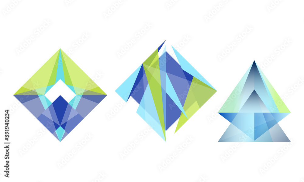 Poster abstract geometric shapes collection, faceted crystal gems of various shape web design elements vect