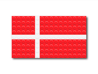 Pixelated Danish flag from construction parts. Vector illustration is isolated on a white background.