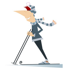 Cartoon skier man illustration. Cartoon young skier man isolated on white illustration 