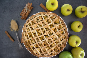 Beautiful decorated apple pie. Holiday menu ideas. Classic apple pie receipt. 
