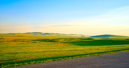 Travel shot, prairie scenery on the roadside