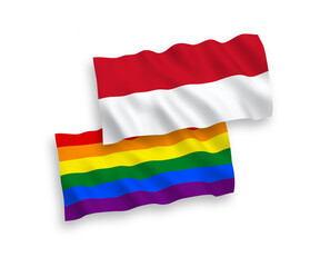 Flags of Indonesia and Rainbow gay pride on a white background