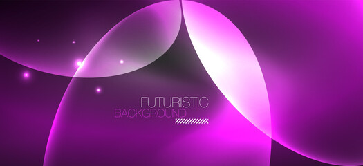Neon ellipses abstract backgrounds. Shiny bright round shapes glowing in the dark. Vector futuristic illustrations for covers, banners, flyers and posters and other