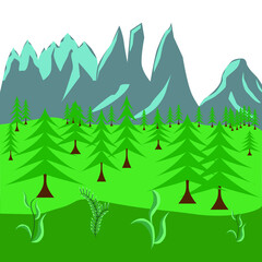 Flat nature landscape design, with mountain, green