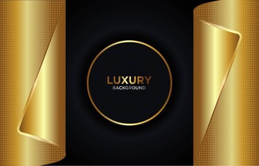 Luxurious  gold background with wave ribbon Premium Vector