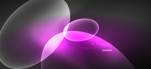 Neon ellipses abstract backgrounds. Shiny bright round shapes glowing in the dark. Vector futuristic illustrations for covers, banners, flyers and posters and other