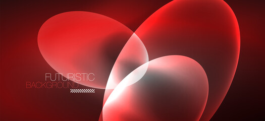 Neon ellipses abstract backgrounds. Shiny bright round shapes glowing in the dark. Vector futuristic illustrations for covers, banners, flyers and posters and other