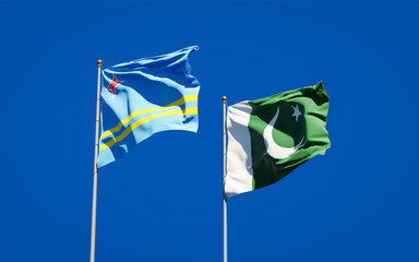 Beautiful national state flags of Pakistan and Aruba.