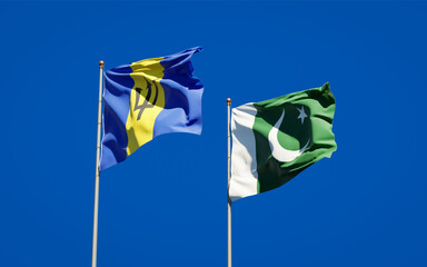 Beautiful national state flags of Pakistan and Barbados.