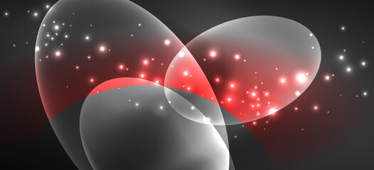 Neon ellipses abstract backgrounds. Shiny bright round shapes glowing in the dark. Vector futuristic illustrations for covers, banners, flyers and posters and other