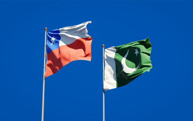 Beautiful national state flags of Pakistan and Chile.