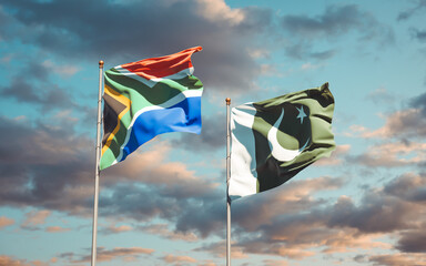 Beautiful national state flags of South Africa and Pakistan.