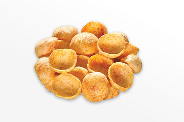 Crispy and crunchy Salty wheat cup & Katori, vatka, moon chips, vatki, fryums or frymus, snack food, Indian Pouch Packing Street Food, selective focus - Image