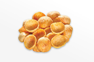 Crispy and crunchy Salty wheat cup & Katori, vatka, moon chips, vatki, fryums or frymus, snack food, Indian Pouch Packing Street Food, selective focus - Image