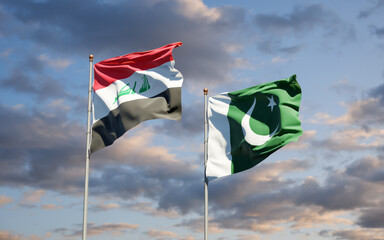 Beautiful national state flags of Iraq and Pakistan.