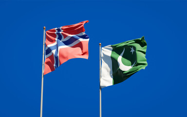 Beautiful national state flags of Norway and Pakistan.