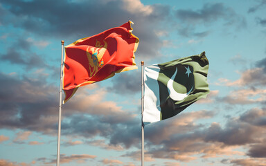 Beautiful national state flags of Montenegro and Pakistan.