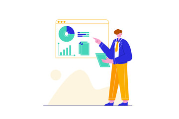People are analyzing data concept illustration. Auditing, financial consulting business, and planning. Can use for web banner, landing page, and hero image.