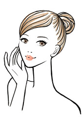 頬を触りこちらを向き微笑む美しい女性