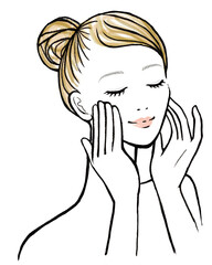 顔に化粧水やクリームを塗っている美容している女性