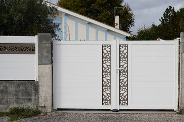 modern design white aluminum home gate portal of suburbs house city