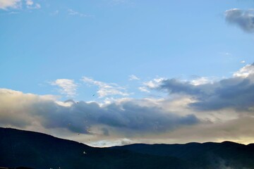 Bursa, Turkey view during very cloudy day. Very Huge size clouds during overcast weather in autumn