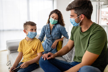 Modern family at preventive quarantine due to global pandemia