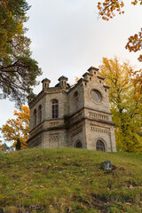 Fototapeta na wymiar Chapel on old cemetery near Pirita river. Tallinn, Estonia