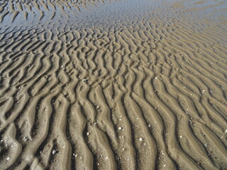 closeup of ripples in the sand at low tide