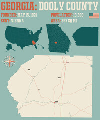 Obraz premium Large and detailed map of Dooly county in Georgia, USA.