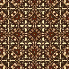 Good blend flower motifs on fabric Solo batik with modern dark brown color design.
