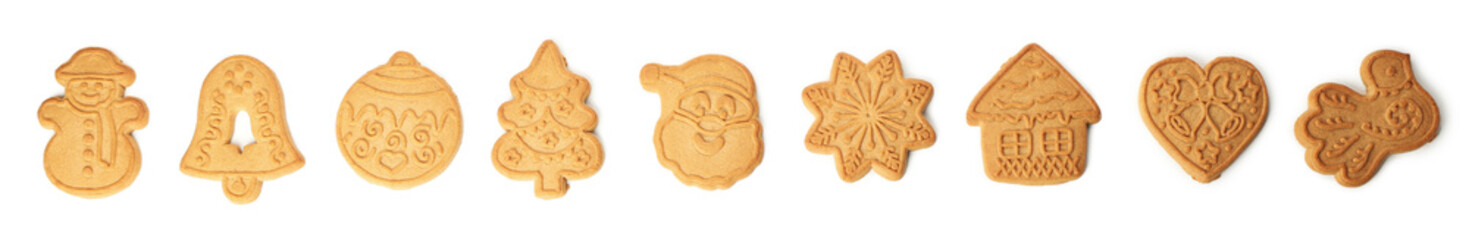 Different Christmas cookie isolated on white background