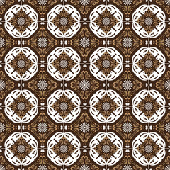 Elegant circle patterns on Jember batik design with blend white and brown color concept.