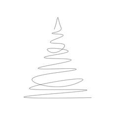 Christmas tree line drawing. Vector illustration