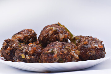 indian chinese, Gobi Manchurian dry - Popular street food of India made of cauliflower florets