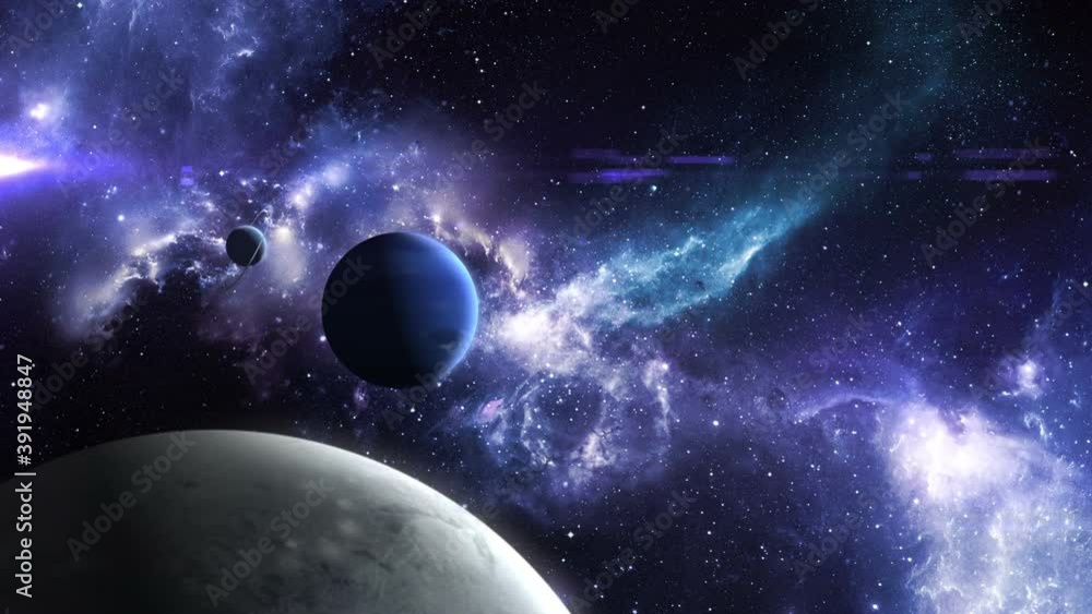 Poster pluto neptune and uranus on the background of a beautiful nebula, 3d animation