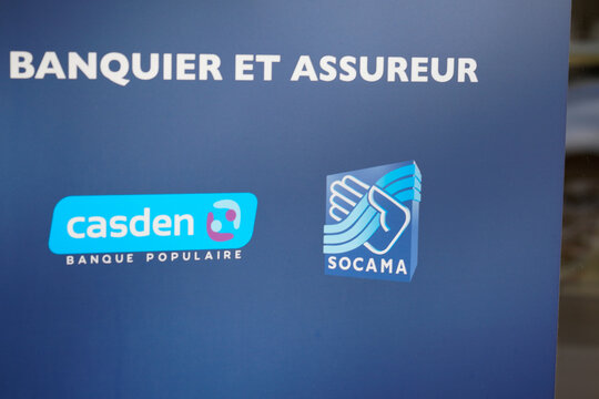Casden and socama logo agency and text sign for french bank insurance office